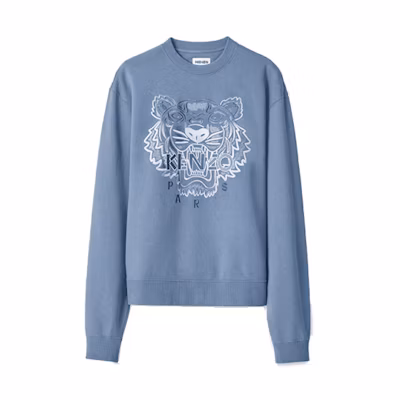 KENZO FW21 Blue Embroidered Tiger Crewneck Sweatshirt FB55SW1214XG-67
