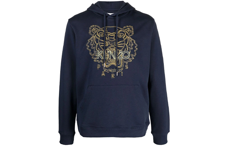 KENZO FW21 Blue Hoodie with Iconic Tiger Embroidery Casual Style FB65SW3304MX