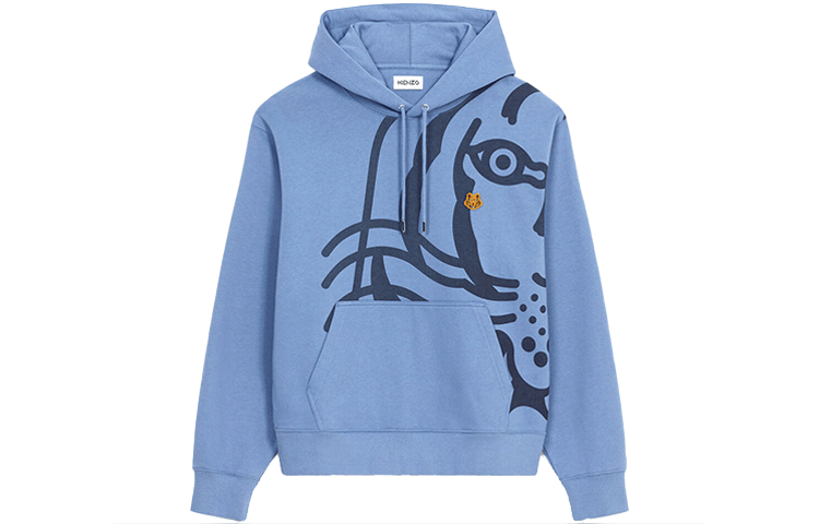 KENZO FW21 Blue Hoodie with Tiger Head Embroidered Logo. FB65SW3054MO-72
