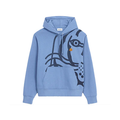 KENZO FW21 Blue Hoodie with Tiger Head Embroidered Logo. FB65SW3054MO-72