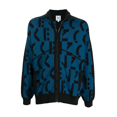 KENZO FW21 Blue Knit Cardigan with Logo and Zipper. FB65BL6373SD-78