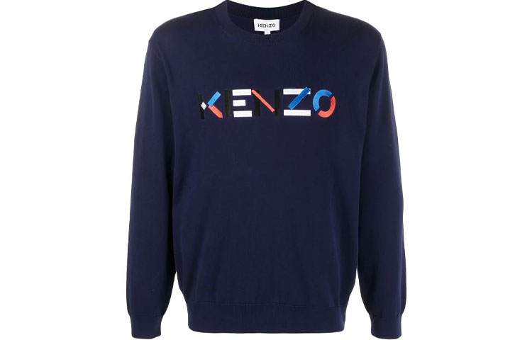 KENZO FW21 Blue Logo Embroidered Pullover Sweatshirt. FB55PU5413LA153LA-76
