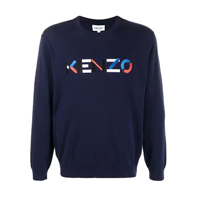 KENZO FW21 Blue Logo Embroidered Pullover Sweatshirt. FB55PU5413LA153LA-76