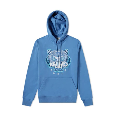 KENZO FW21 Blue Loose Fit Hoodie with Tiger Head Embroidery - . FB65SW3334XA-72