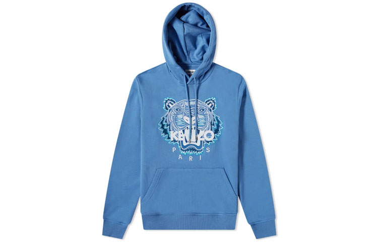 Order KENZO FW21 Hoodie Biru Longgar dengan Sulaman Kepala Harimau. FB65SW3334XA-72