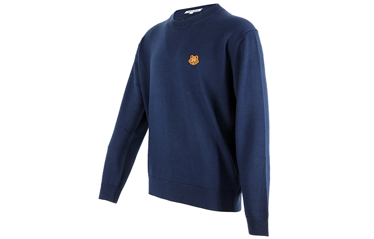 Shop KENZO FW21 藍色圖案貼花男士羊毛針織毛衣 5PU5373TA-76