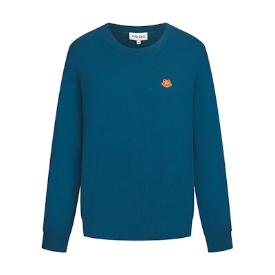 KENZO FW21 Blue Wool Sweater with Tiger Head Embroidery. FB65PU6423TA-77