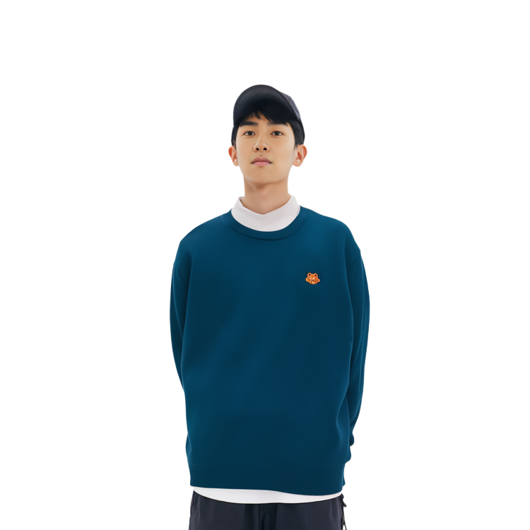 Sizing KENZO FW21 ブルー ウール セーター タイガー ヘッド刺繍入り. FB65PU6423TA-77