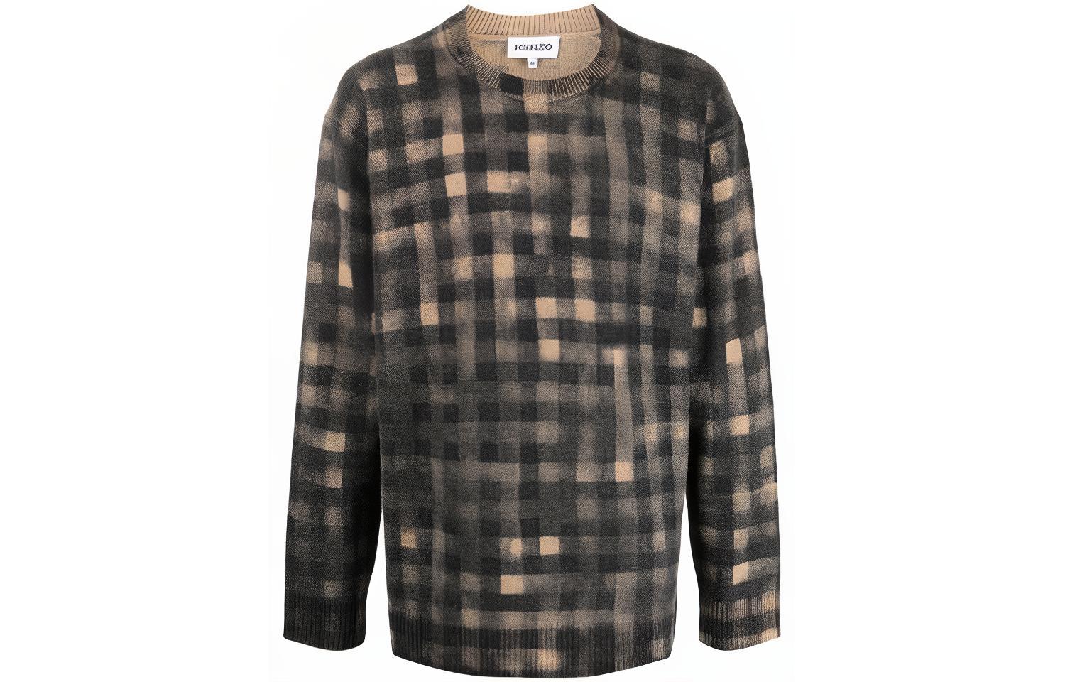 KENZO FW21 Brown Irregular Plaid Sweater. FB65PU6263CA-88