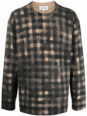 KENZO FW21 Sweater Coklat Corak Kotak Tidak Teratur. FB65PU6263CA-88 Order KENZO FW21 Sweater Coklat Corak Kotak Tidak Teratur. FB65PU6263CA-88