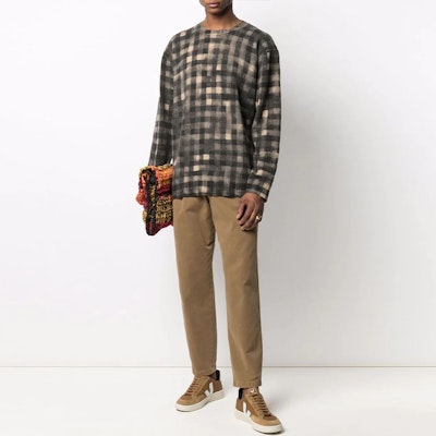 KENZO FW21 Sweater Coklat Corak Kotak Tidak Teratur. FB65PU6263CA-88 Lookbook KENZO FW21 Sweater Coklat Corak Kotak Tidak Teratur. FB65PU6263CA-88