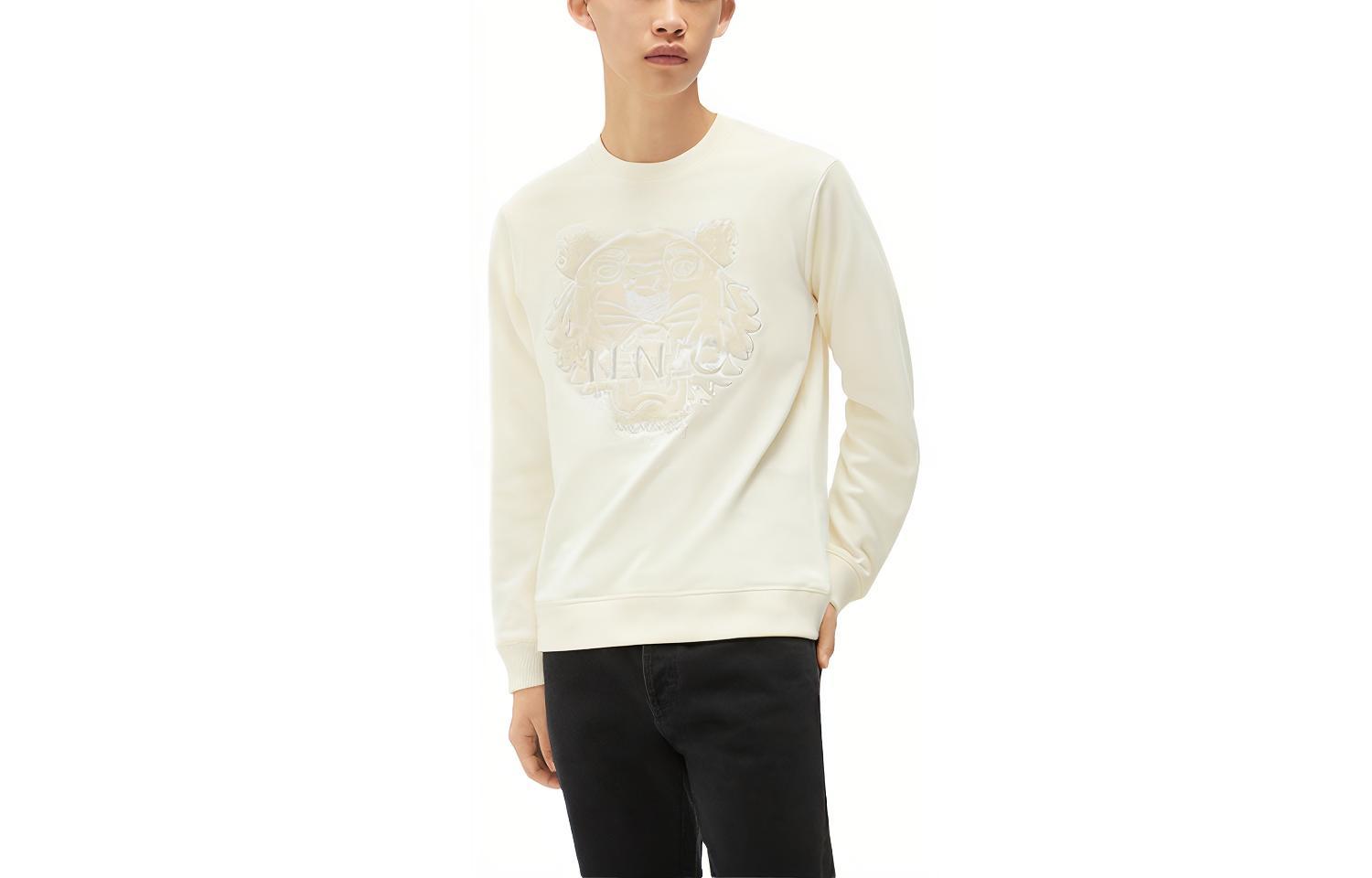 KENZO FW21 Capsule Logo Embroidered Crewneck Sweatshirt Beige Fashion FB65SW1204MZ-03