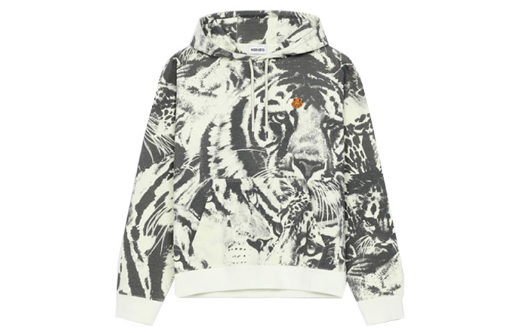 KENZO FW21 Casual Tiger Logo Print Sweatshirt Vanilla Color FB65SW5304MW-38