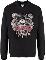 KENZO FW21 Classic Tiger Logo Embroidered Crewneck Sweatshirt Black FB65SW1234XA-99 KENZO FW21 Classic Tiger Logo Embroidered Crewneck Sweatshirt Black FB65SW1234XA-99
