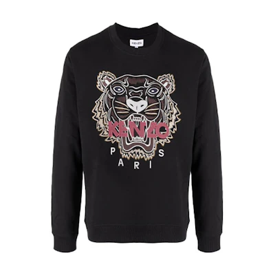KENZO FW21 Classic Tiger Logo Embroidered Crewneck Sweatshirt Black FB65SW1234XA-99
