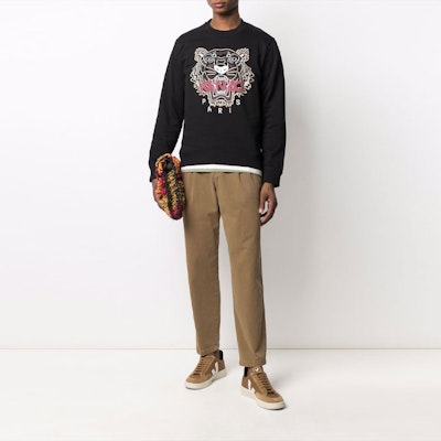 KENZO FW21 클래식 타이거 로고 자수 크루넥 스웨트셔츠 블랙 FB65SW1234XA-99 Purchase KENZO FW21 클래식 타이거 로고 자수 크루넥 스웨트셔츠 블랙 FB65SW1234XA-99
