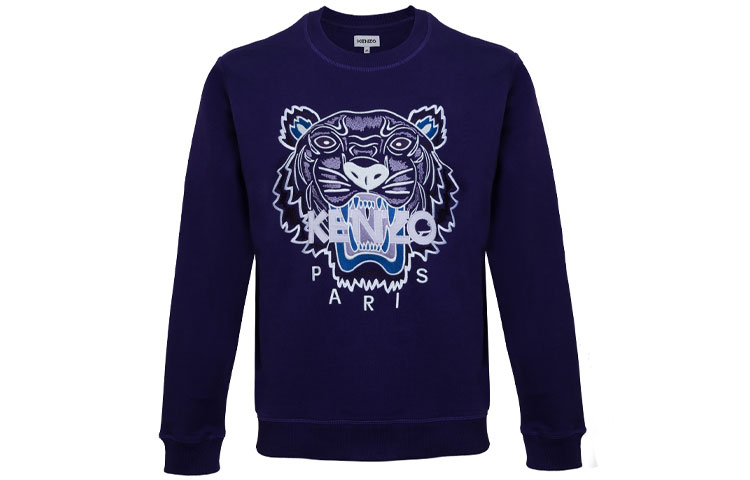 KENZO FW21 Embroidered Tiger Head Logo Pullover Sweatshirt Blue () FB65SW1234XABAW-80