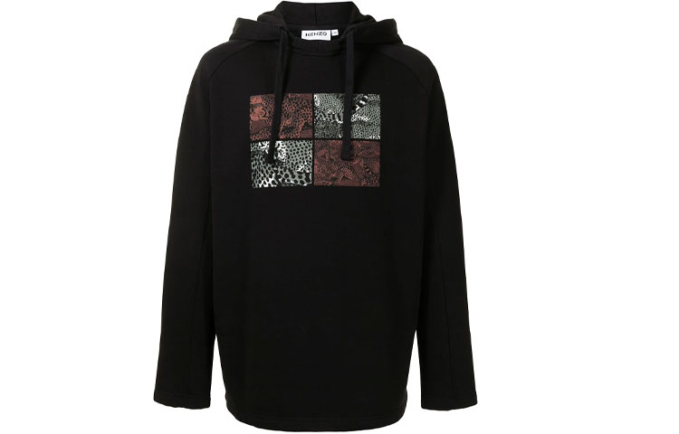 KENZO FW21 Geometric Print Raglan Hoodie Black FB65SW5424MF-99