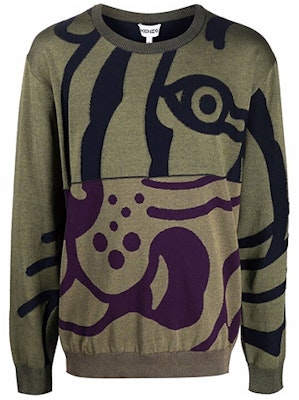 KENZO FW21 Baju Sejuk Grafik Leher Bulat Hijau FB65PU6403TC-50 Order KENZO FW21 Baju Sejuk Grafik Leher Bulat Hijau FB65PU6403TC-50