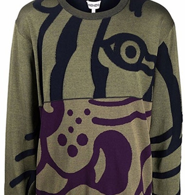 KENZO FW21 Baju Sejuk Grafik Leher Bulat Hijau FB65PU6403TC-50 Sizing KENZO FW21 Baju Sejuk Grafik Leher Bulat Hijau FB65PU6403TC-50