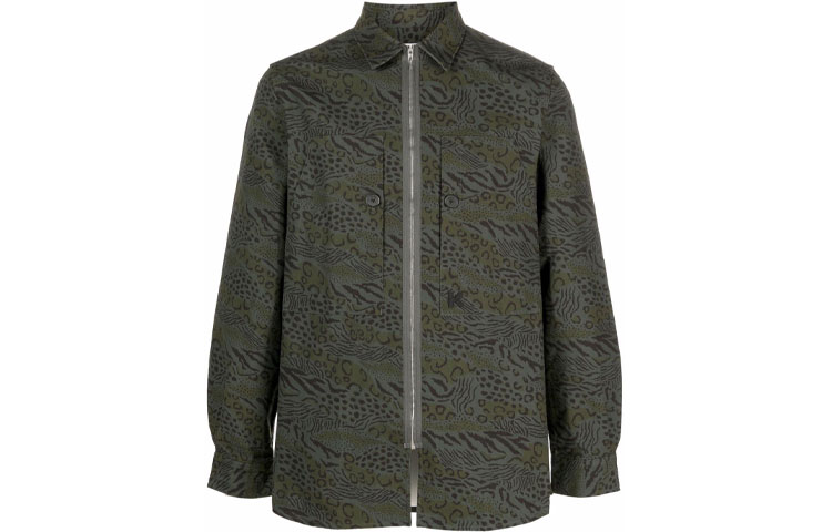 KENZO FW21 Green Animal Print Zip-Up Long Sleeve Shirt FB65CH4709S5-51
