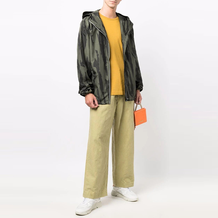 Shop KENZO FW21 Green Camouflage Logo Patch Hooded Jacket. FB65BL1551NL-52