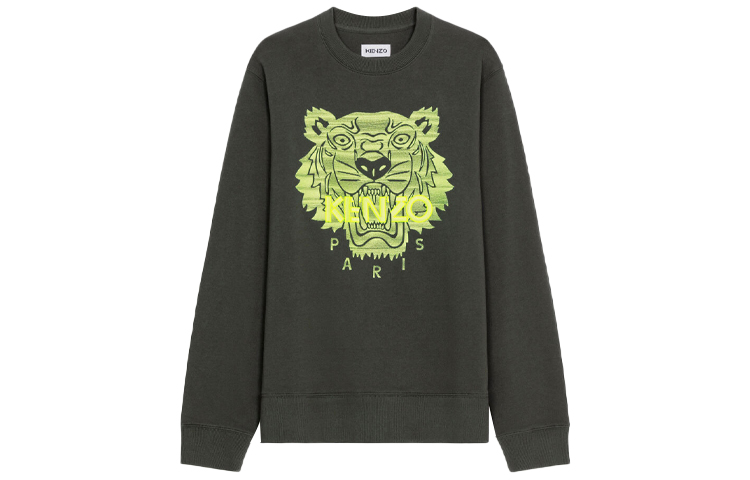 Kenzo FW21 Green Tiger Logo Embroidered Sweatshirt FB65SW1204MB-51A