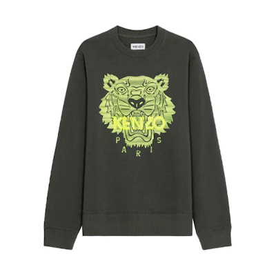 Kenzo FW21 Green Tiger Logo Embroidered Sweatshirt FB65SW1204MB-51A