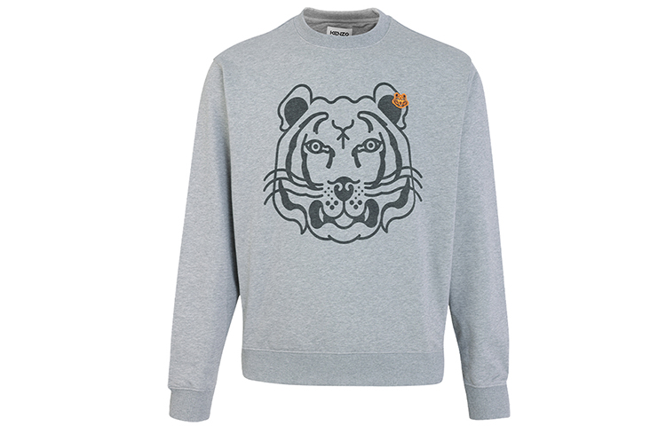 KENZO FW21 Grey Pullover Sweatshirt with Logo Tiger Embroidery. 5SW005-4MO