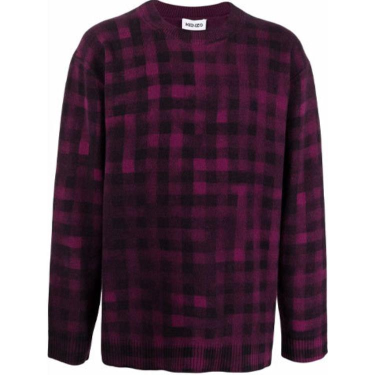 KENZO FW21 Irregular Plaid Wool Sweater Purple . FB65PU6263CA-82