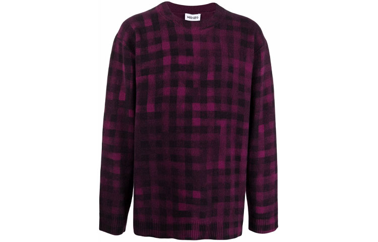 Order KENZO FW21 Sweater Bulu Ungu Corak Kotak Tidak Teratur. FB65PU6263CA-82