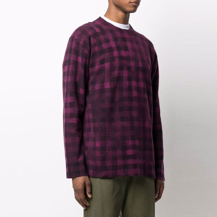 Shop KENZO FW21 Sweater Bulu Ungu Corak Kotak Tidak Teratur. FB65PU6263CA-82