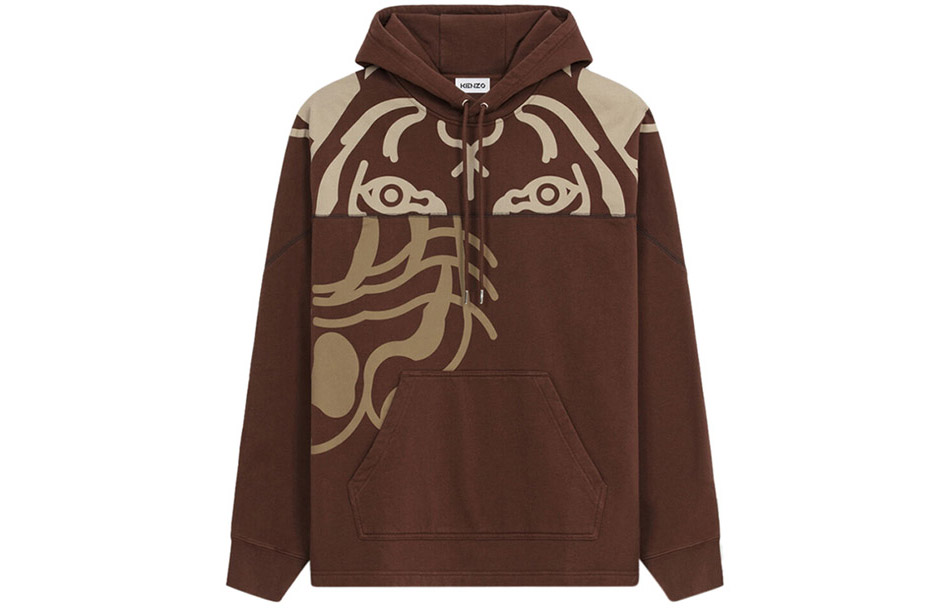 KENZO FW21 K-Tiger Oversized Hoodie Brown Fashion Sweatshirt. FB65SW5384MO-90