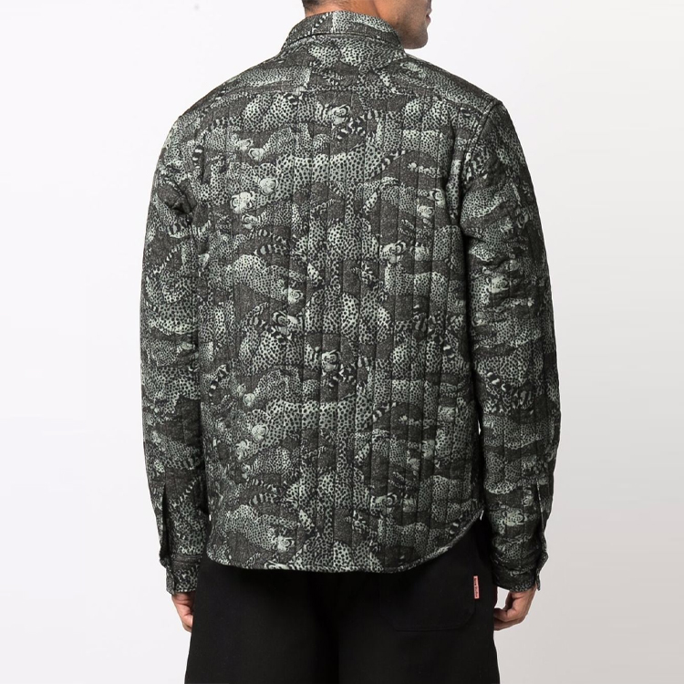 Shop KENZO FW21 Leopard Quilted Shirt Jacket Green. FB65CH4109P6-46