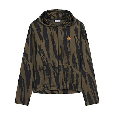 KENZO FW21 Logo Embroidered Hoodie Jacket Olive Green FB65BL7714CA-52
