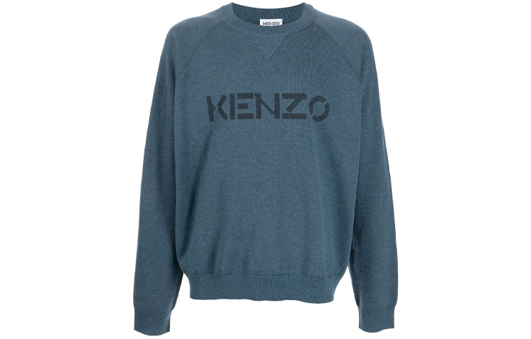 KENZO FW21 Logo Intarsia Wool Pullover Sweater Crewneck Blue FB65PU6333LB-77