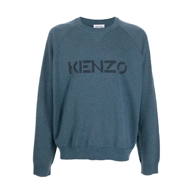 KENZO FW21 Logo Intarsia Wool Pullover Sweater Crewneck Blue FB65PU6333LB-77