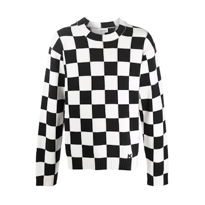 KENZO FW21 Logo Print Checkered Knit Sweater Black . FB65PU6003CD-01
