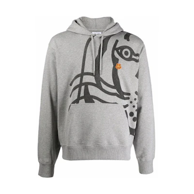 KENZO FW21 Logo Print Drawstring Hoodie Grey. FB65SW3054MO-94