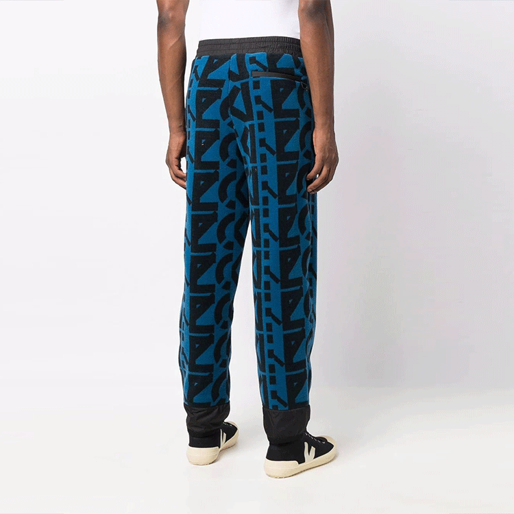 Shop KENZO FW21 標誌印花藍色刷毛運動長褲 FB65PA7544MR-78