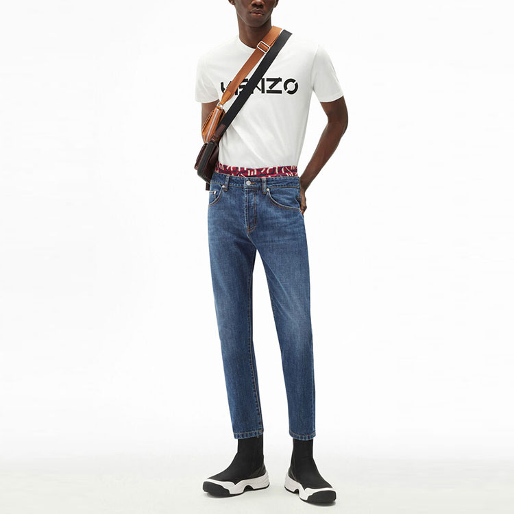 Shop KENZO FW21 Mid-Rise Straight-Leg Jeans Men’s Blue FB65DP2002FA-76