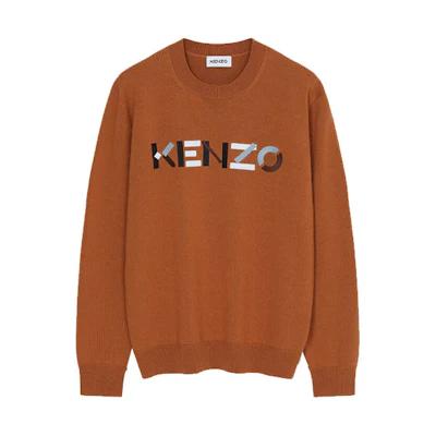 KENZO FW21 Orange Crewneck Sweater with Letter Print. FB65PU6393LA-15