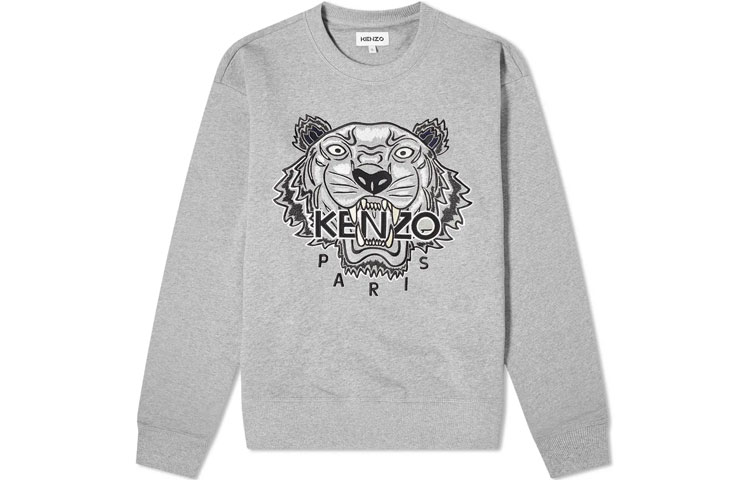KENZO FW21 Pearl Tiger Embroidery Cotton Crewneck Sweatshirt Grey FA65SW1114XV-94