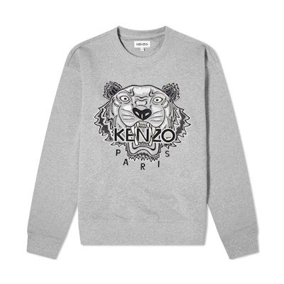 KENZO FW21 Pearl Tiger Embroidery Cotton Crewneck Sweatshirt Grey FA65SW1114XV-94