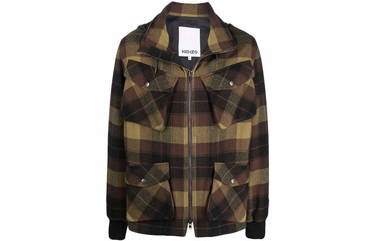 KENZO FW21 Plaid Multi-Pocket Jacket Brown FB65OU3009CN-90