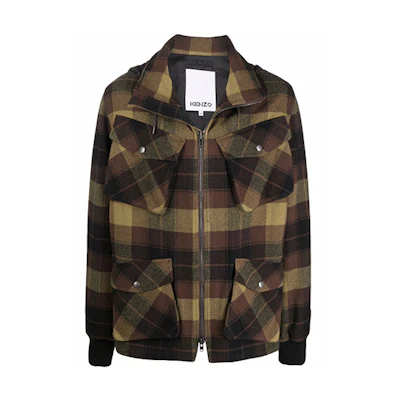 KENZO FW21 Plaid Multi-Pocket Jacket Brown FB65OU3009CN-90