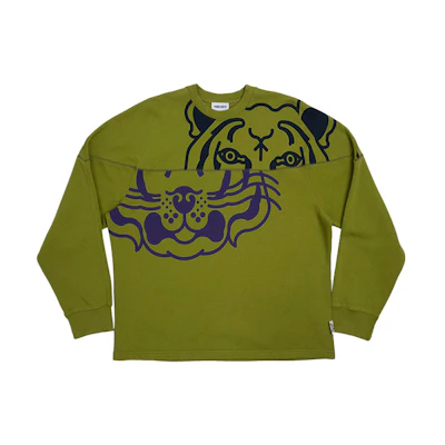 KENZO FW21 Printed Tiger Head Patchwork Crewneck Sweatshirt Green () FB65SW5284MOBAW-50