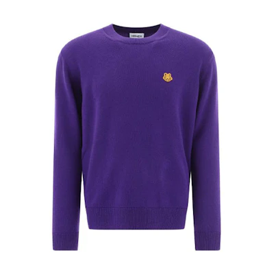 KENZO FW21 Purple Wool Knit Sweater with Chest Logo. FB65PU6423TA-80
