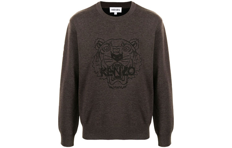 KENZO FW21 Solid Color Tiger Print Crewneck Sweatshirt Brown FB65PU6453XA-97