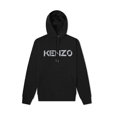 KENZO FW21 SS21 Logo Print Fleece Hoodie Black. FB65SW3004ML-99